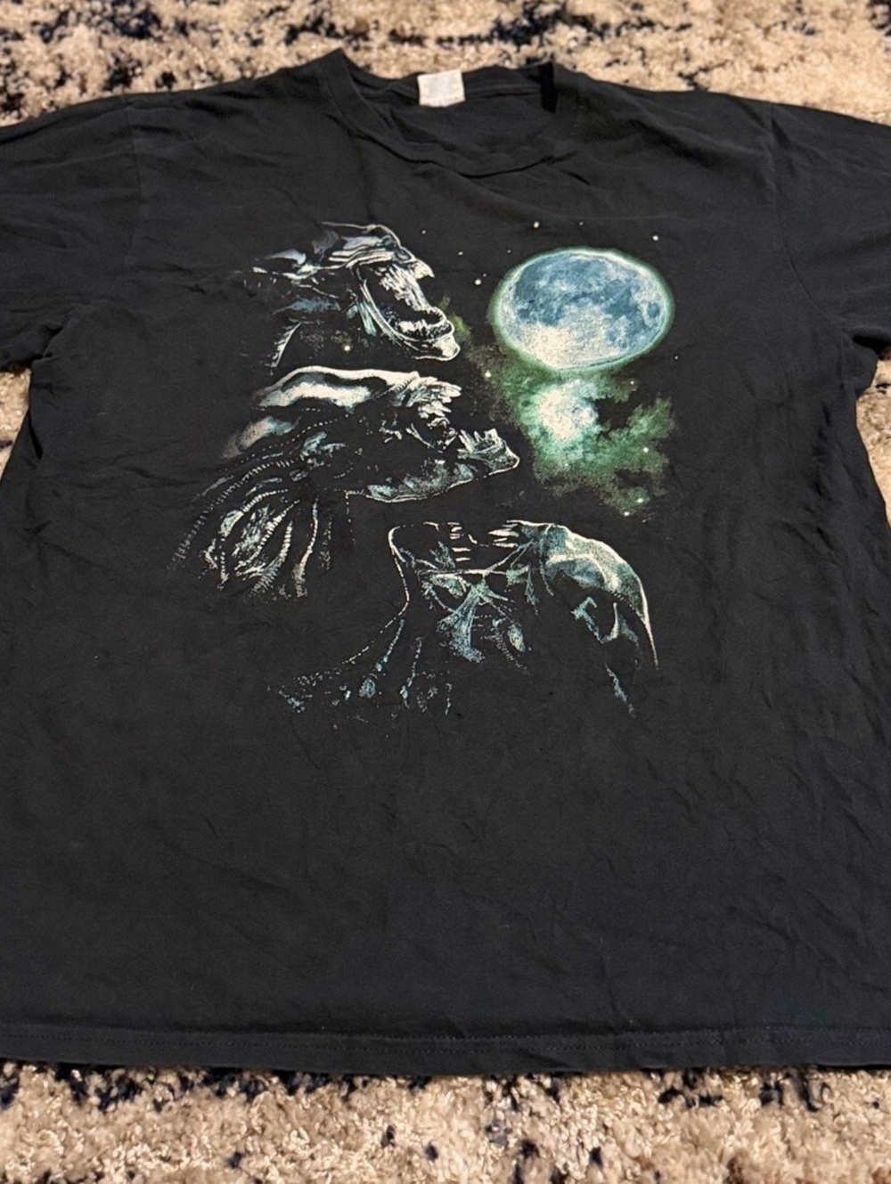 Port & Company Black Monster Moon Graphic T-Shirt Size L